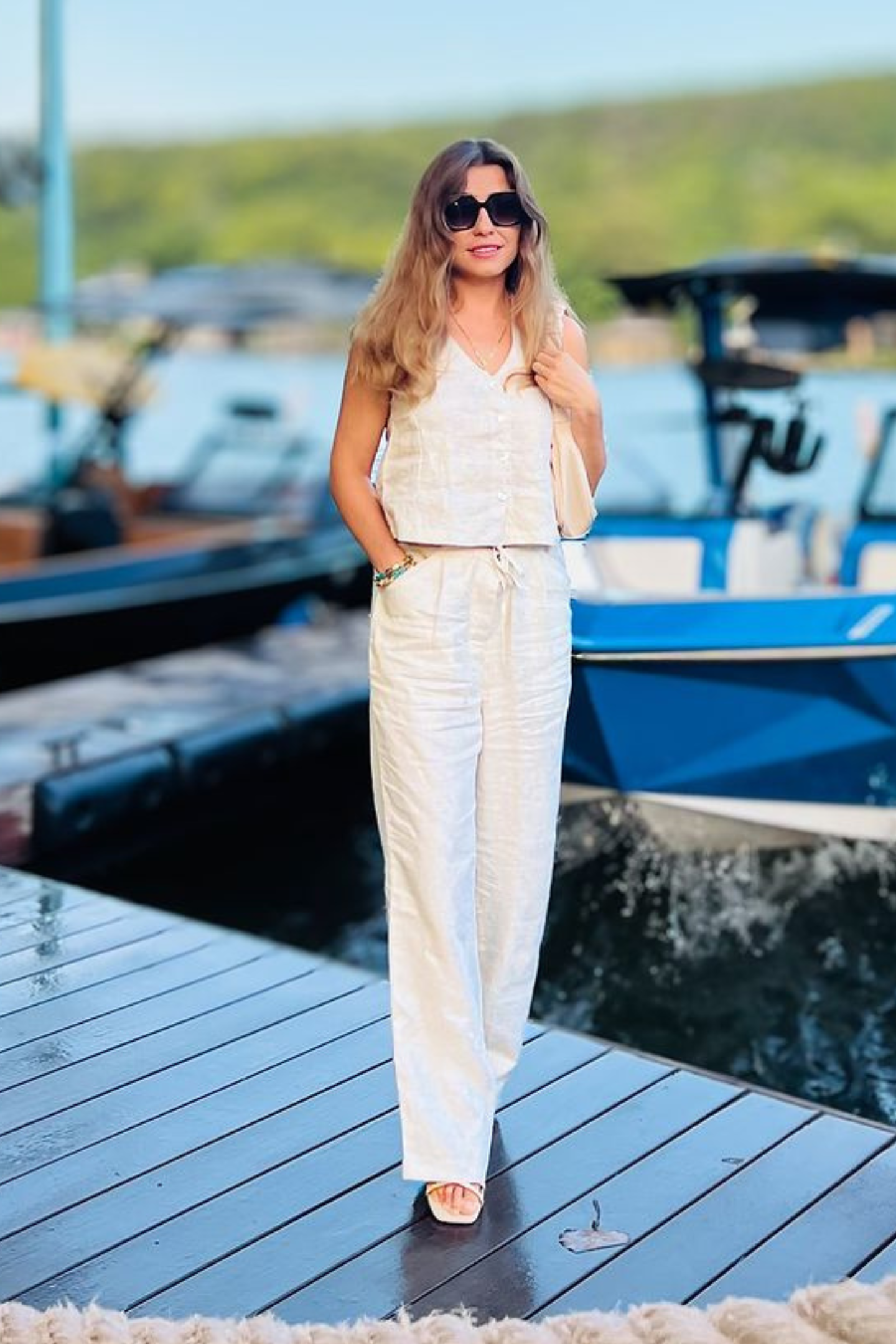 Cropped Vest Set in Linen Checks