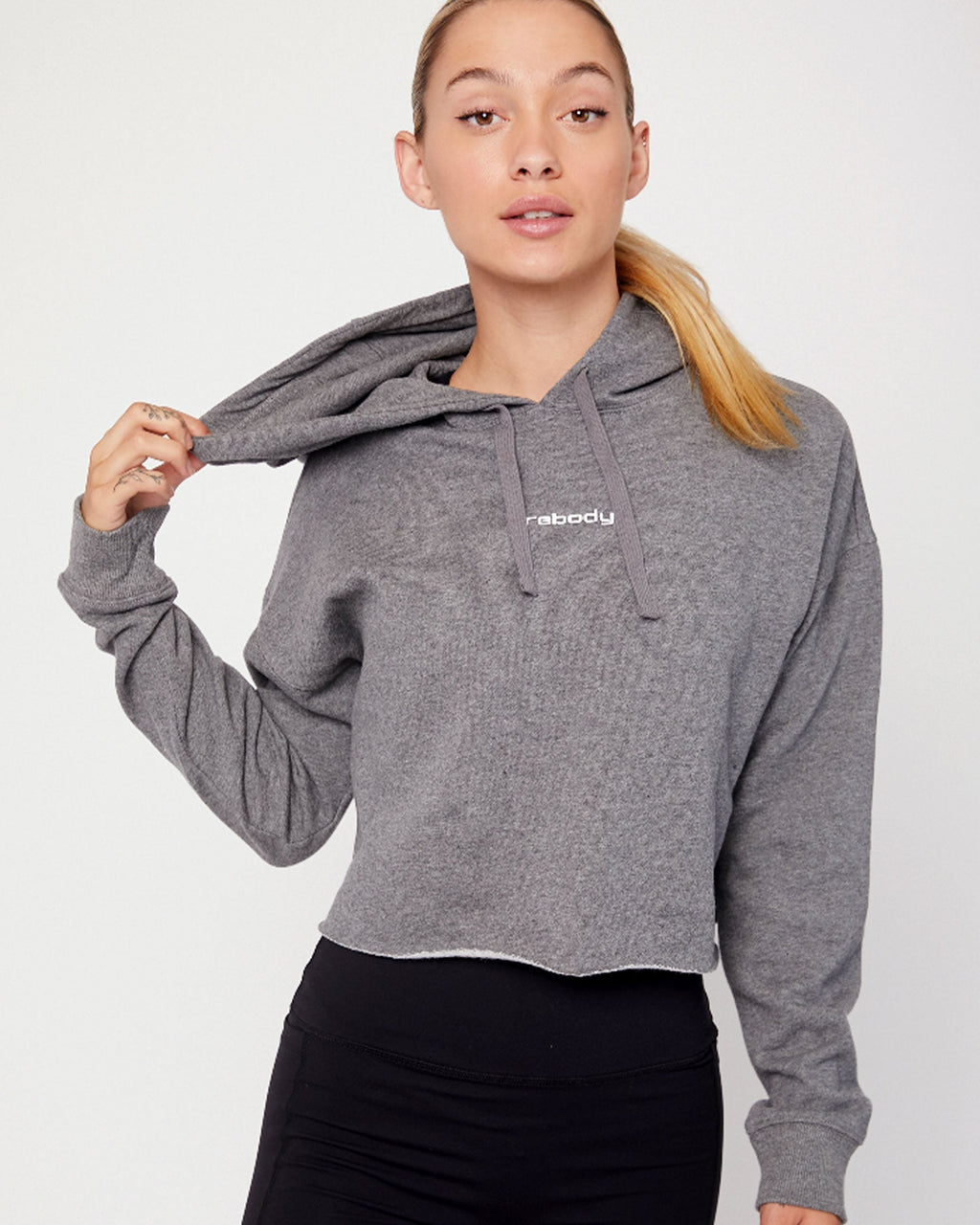Rebody Logo Fleece Crop Hoodie