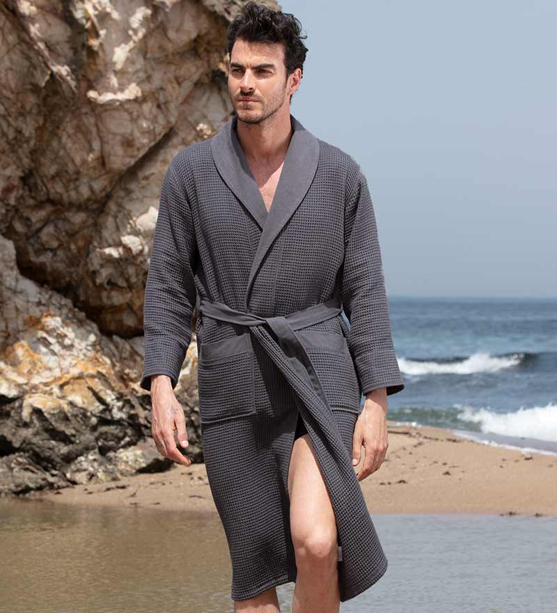 Men's Lightweight Waffle Spa Robe with Shawl Collar