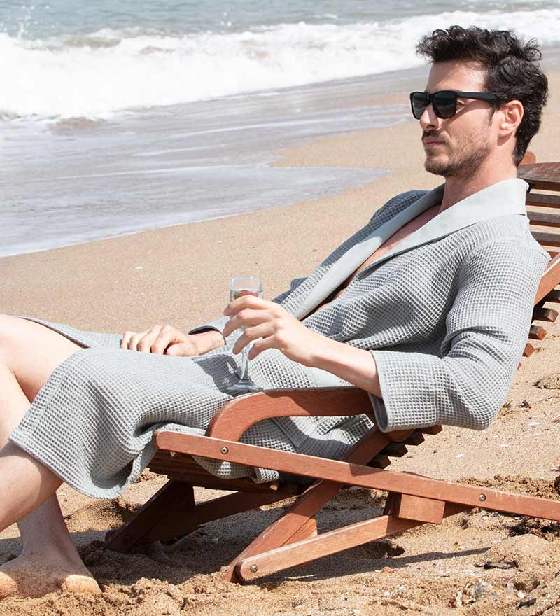 Men's Lightweight Waffle Spa Robe with Shawl Collar