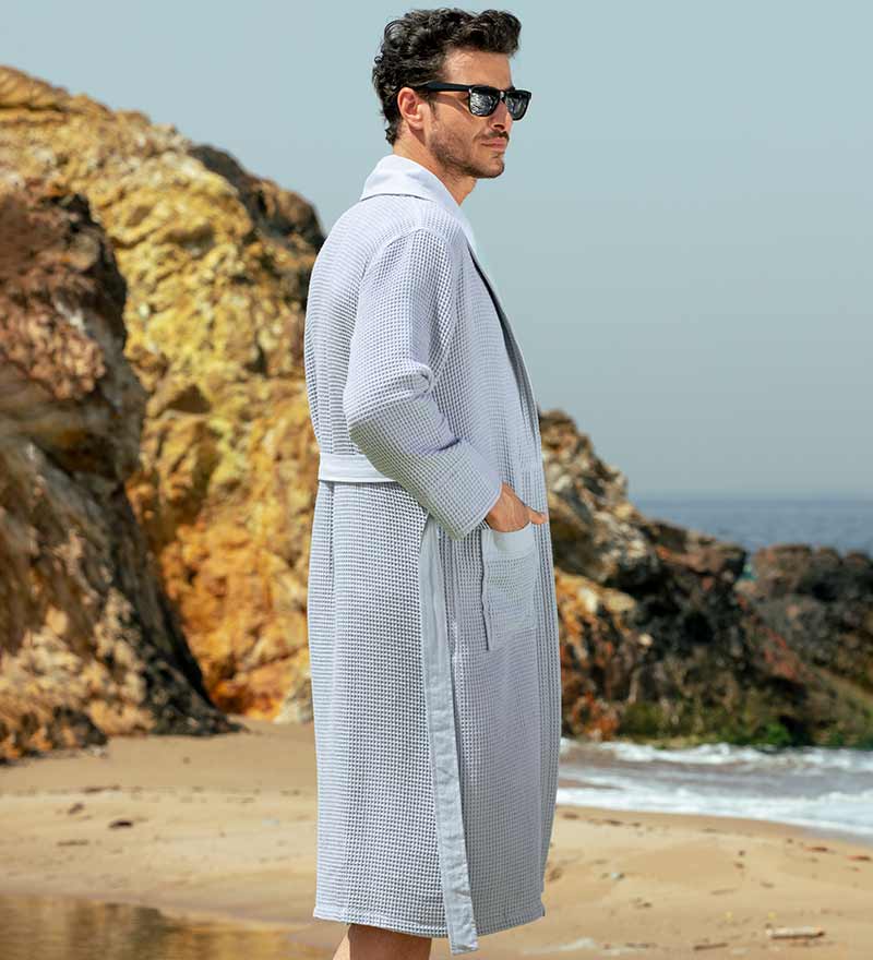 Men's Lightweight Waffle Spa Robe with Shawl Collar