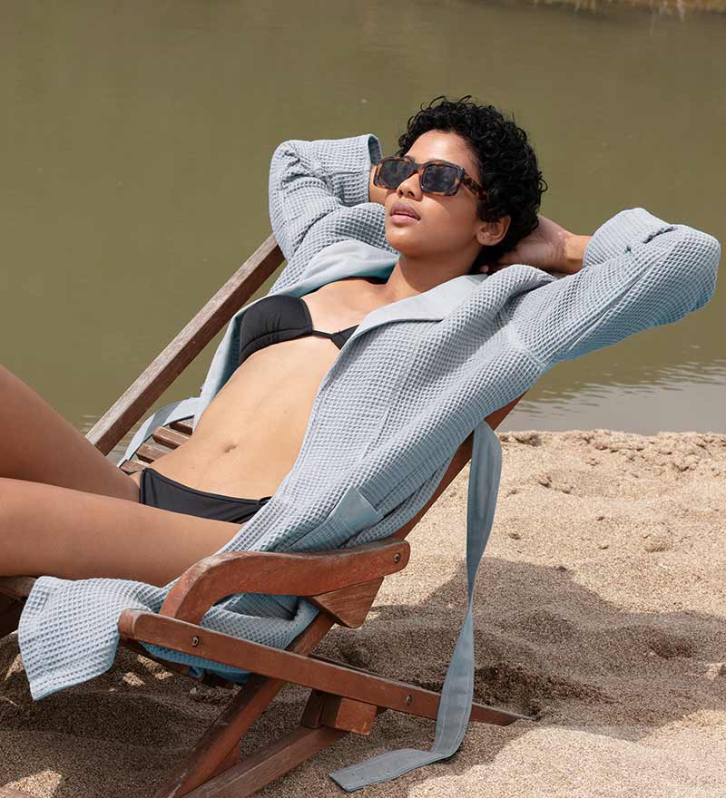 Women’s Lightweight Waffle Spa Robe with Shawl Collar